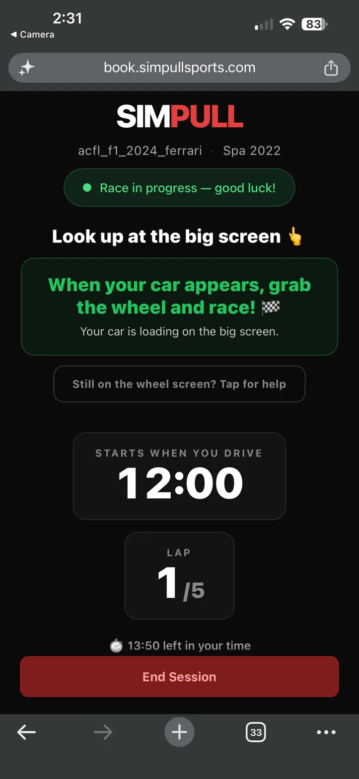 A live race running on a SimPull rig.